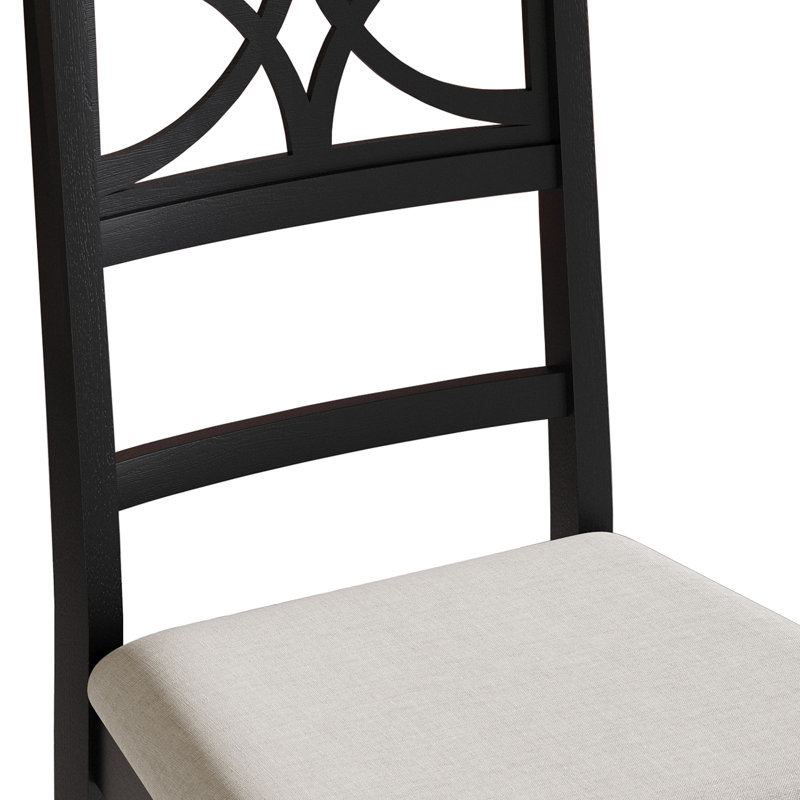 5-Piece Dining Set With Black Round Table And Black Upholstered Intricately Designed Back Chairs, Black