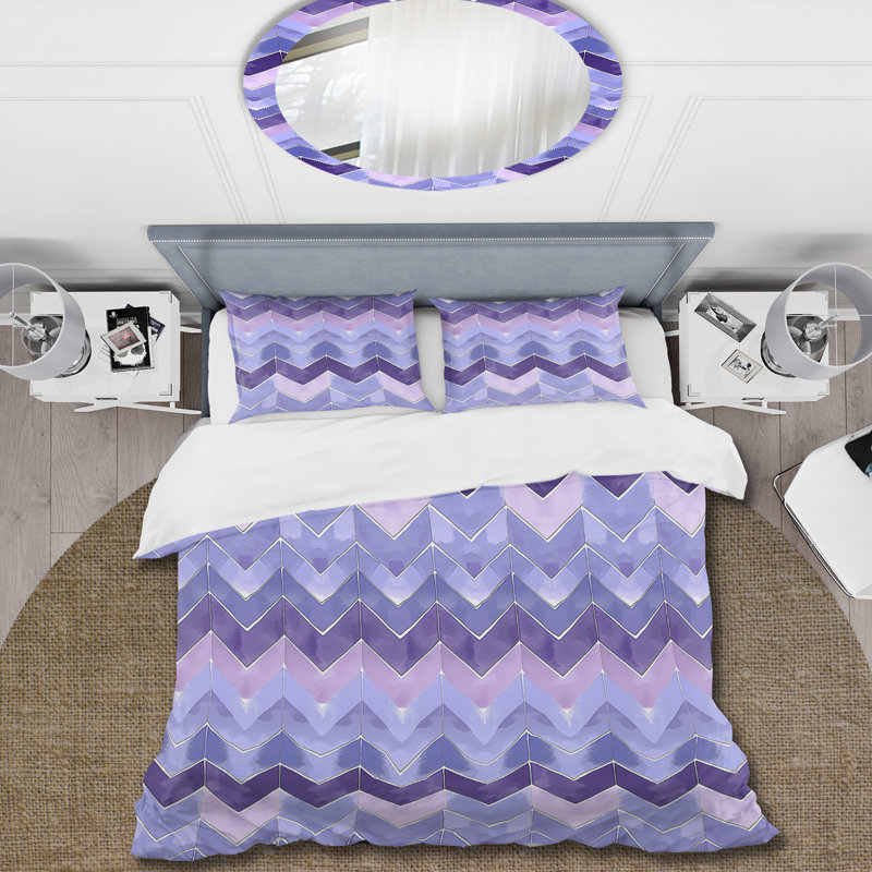 Ensemble de housse de couette violet Midcentury Chevron Bliss IV - Midcentury