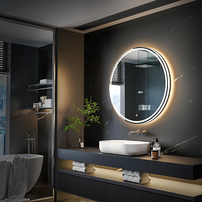 Maielle Round Bathroom LED Lighted Mirror, Illuminated Dimmable Anti-FogMakeup Vanity Mirror, 35'' H x 35'' W x 1'' D