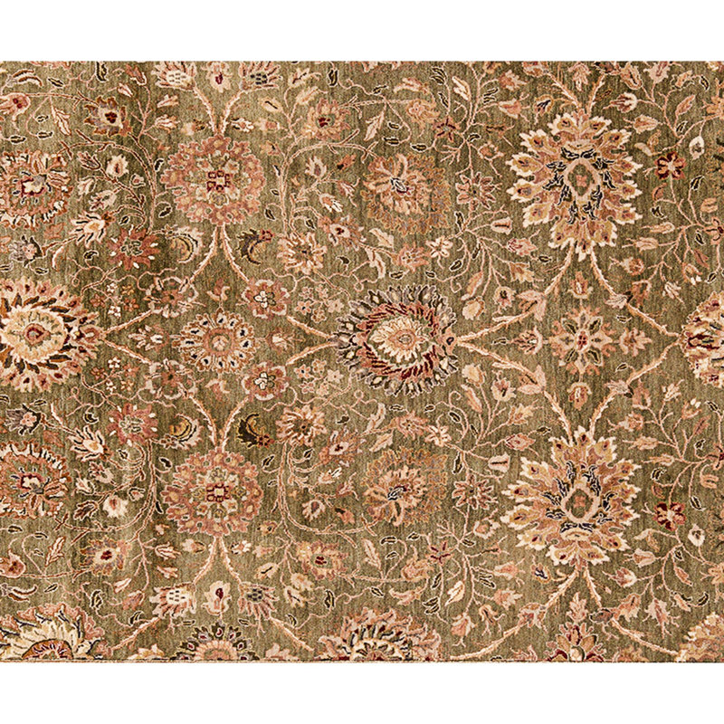 High-Quality Hand-Knotted Green And Ivory Area Rug