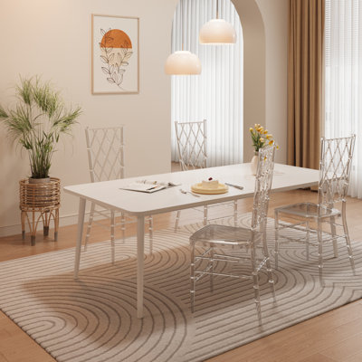 Stackable Modern Acrylic Dining Chair Set - Industrial Transparent Bistro Chair for Small Spaces, Humidity-Resistant Base for Basements & Patios,  Indoor/Outdoor Use