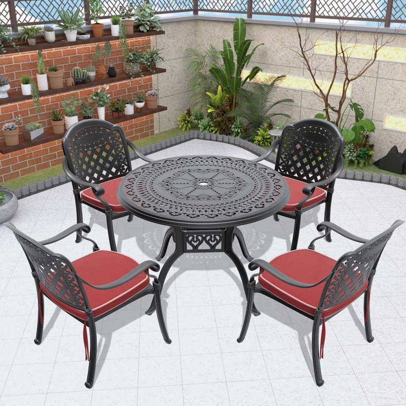 Ensemble de meubles de patio en aluminium coulé 5 pièces avec coussins