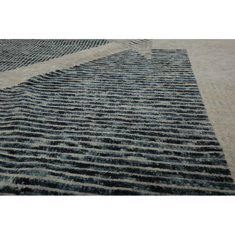 Tapis intérieur géométrique rectangulaire en laine tissé à la main ivoire