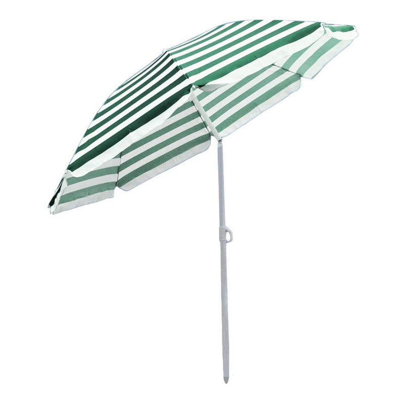 Richard 1.6m Green White Beach Parasol, Green/White, 130cm H x 180cm W x 180cm D