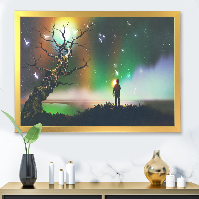 Jeu vidéo «Tree Path To Galaxy», œuvre d'art moderne sur toile, H 8 po x l 12 po x P 1 po, Cadre photo doré