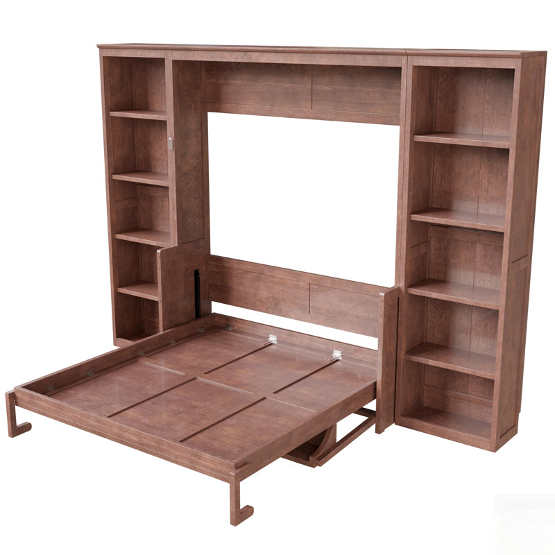 Lit escamotable avec bureau, bibliothèque et supports de rangement multiples pour une utilisation compacte et multifonctionnelle