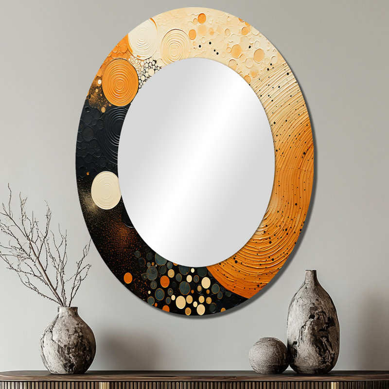 Miroir mural ovale orange et noir Mid Century Organic Harmony, 40 po x 30 po