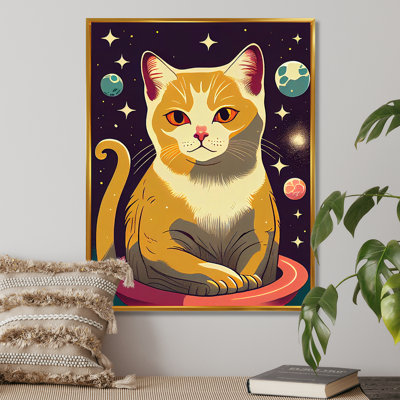 " Cute Yellow Cat Cartoon In Space "
