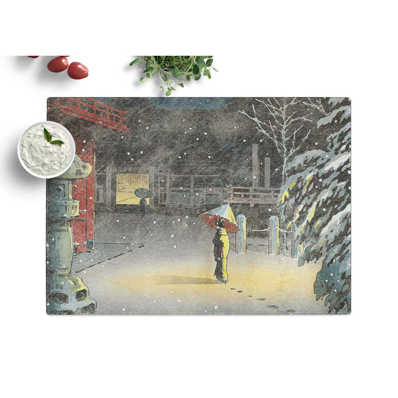 Tempered Glass Nezu Shrine in Snow by Tsuchiya Koitsu Chopping Board, 39 cm x 28.5 cm