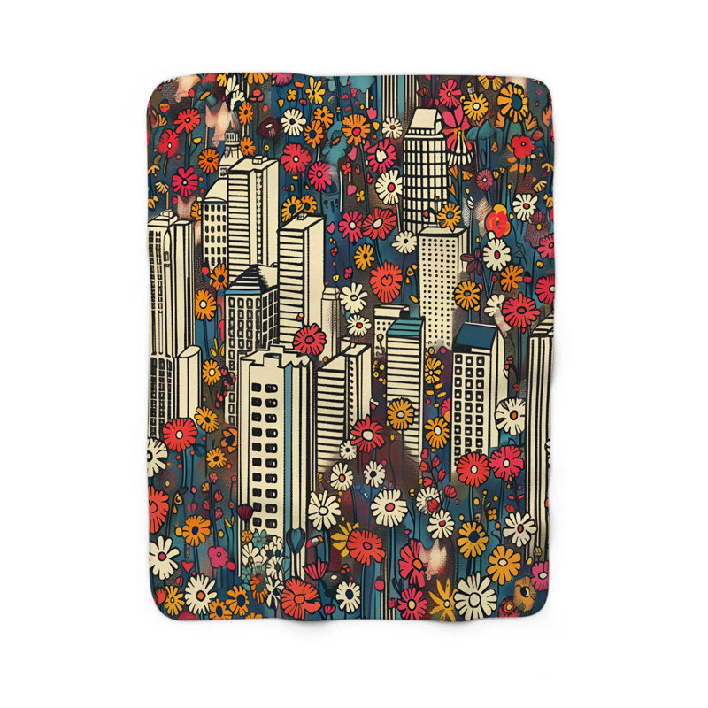 Cityscape Meadow Delight - Couverture sherpa de qualité supérieure 1 pièce, Grand lit