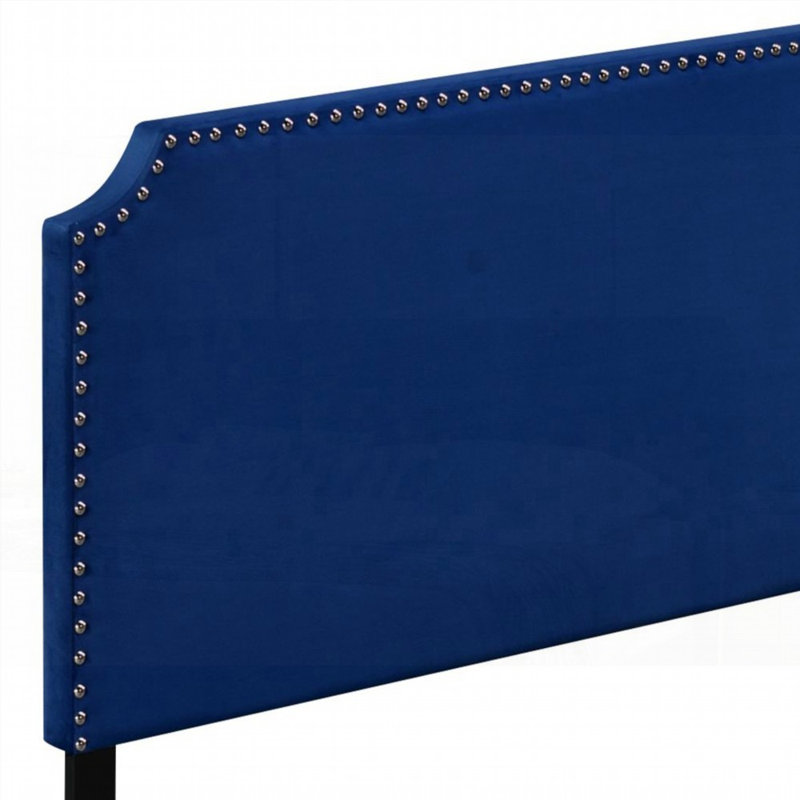 Grand lit à panneau bleu avec tête de lit à cuillères - aucun sommier nécessaire, robuste et durable