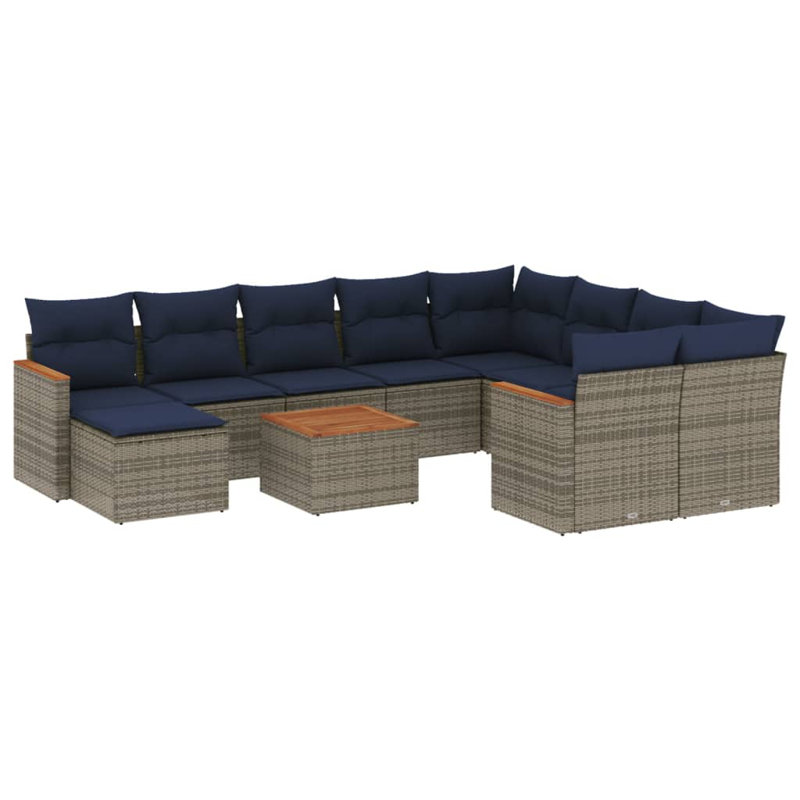  Ensemble de canapé de patio 11 pièces avec coussins en rotin de polyester gris, Marine, Gris