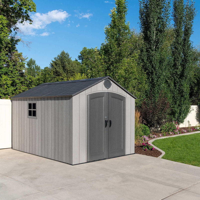 8' x 12' Black Polyethylene Outdoor Storage Shed with Shelving and Windows