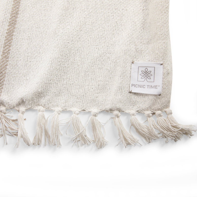 Montecito White and Taupe Cotton Polyester Picnic Blanket