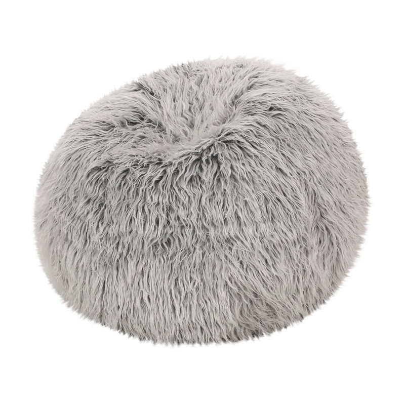 Hawley Silver Gray Faux Fur 3-Foot Bean Bag, Gray