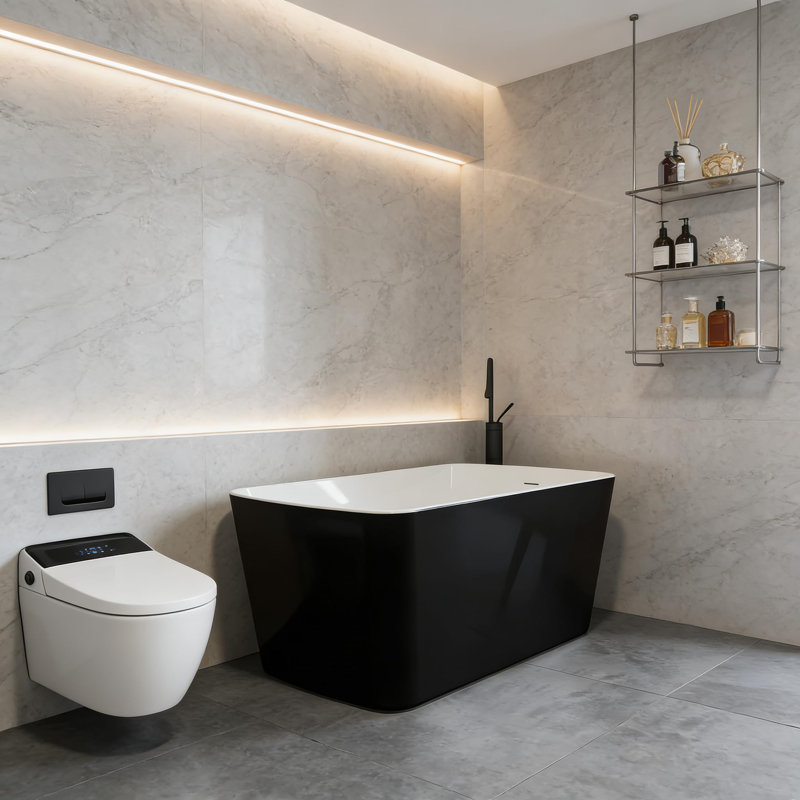 49 Inch Acrylic Freestanding Bathtub, Japanese Square Soaking Tub with Built-in Seat, Toe-Tap Drain, Slotted Overflow, cUPC Certified Standalone Tub for Modern Bathroom Upgrade