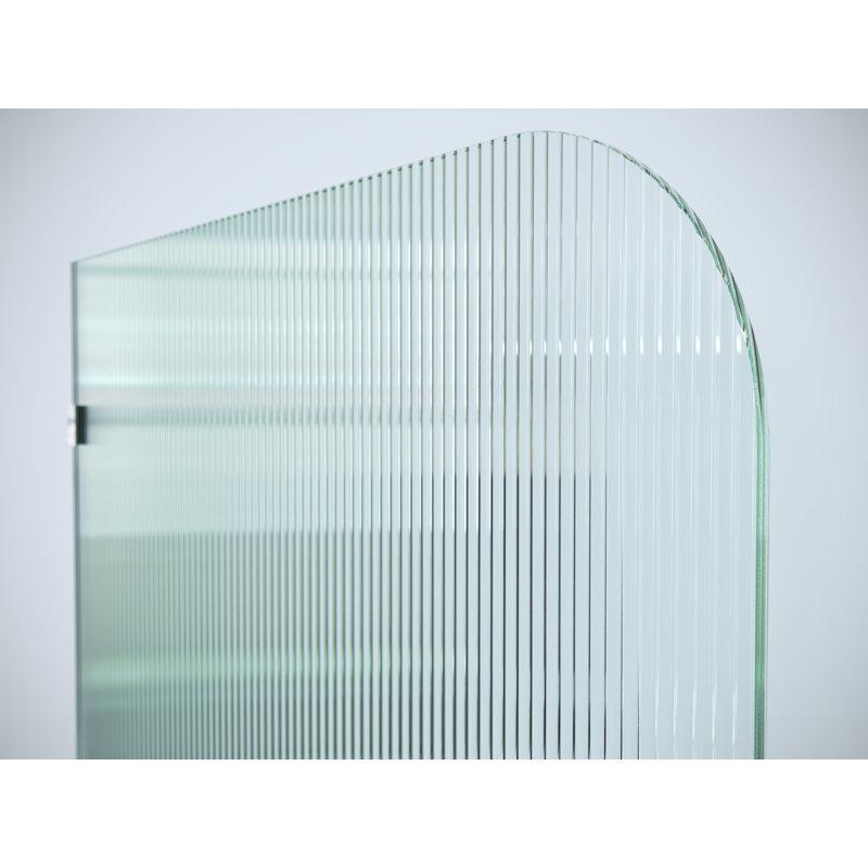 Aurora 34 in. x 58.25 in. Frameless Fluted Radius Single Fixed Bath Panel, Left Hand, Satin Brass, null