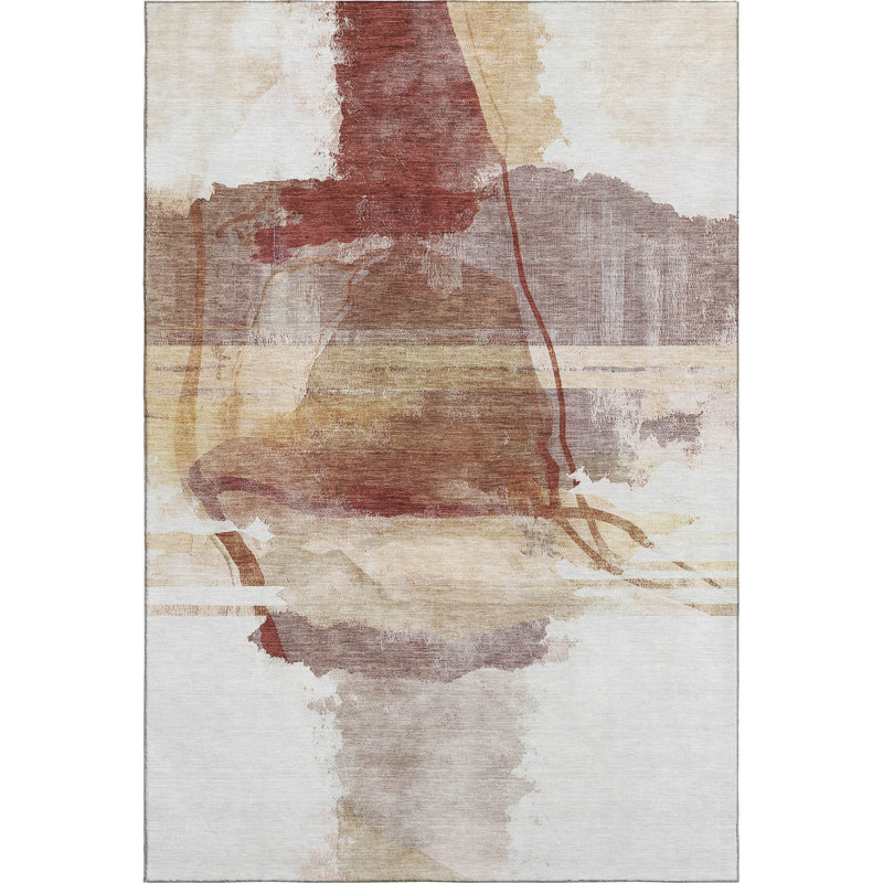 Premium Machine Washable Mayfield Abstract Rug, Terracotta, 8' x 10'