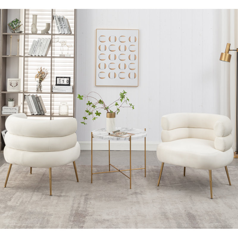 Demetrius Upholstered Barrel Chair, Beige Velvet