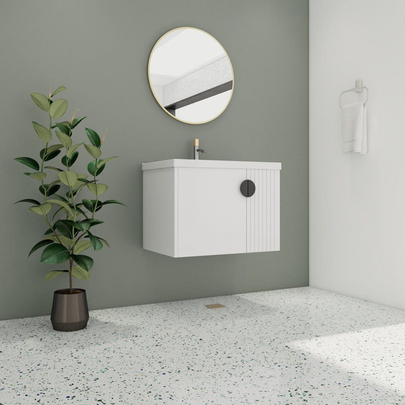 Ensemble de meuble-lavabo simple 28,27 po Asi avec plateau en pierre, Blanc