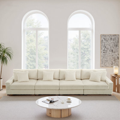4 - Piece Upholstered Faux Rabbit Fur Flannel Modular Sectional Sofa with Armrests & Throw Pillows