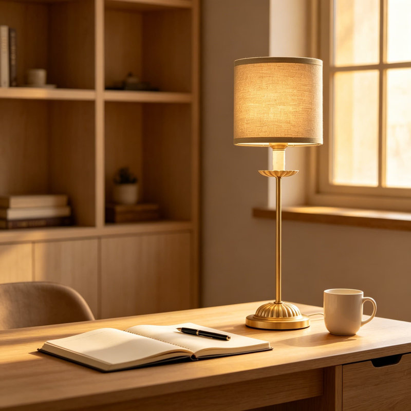 Lampe de bureau moderne Mid-Century avec abat-jour en tissu vert et base en fer doré, lampe de table à brancher avec cordon d'alimentation pour la chambre à coucher, le salon ou le bureau, ampoule incluse