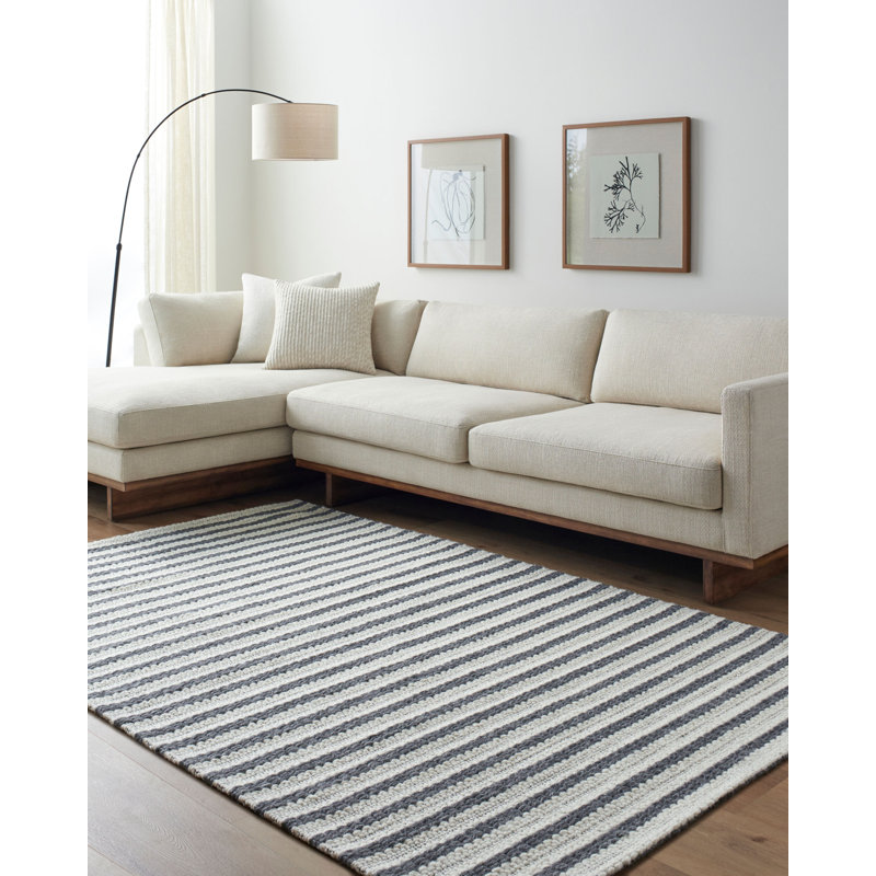 Harvi Striped Rug, Rectangle 8' x 10', Dark Gray/White