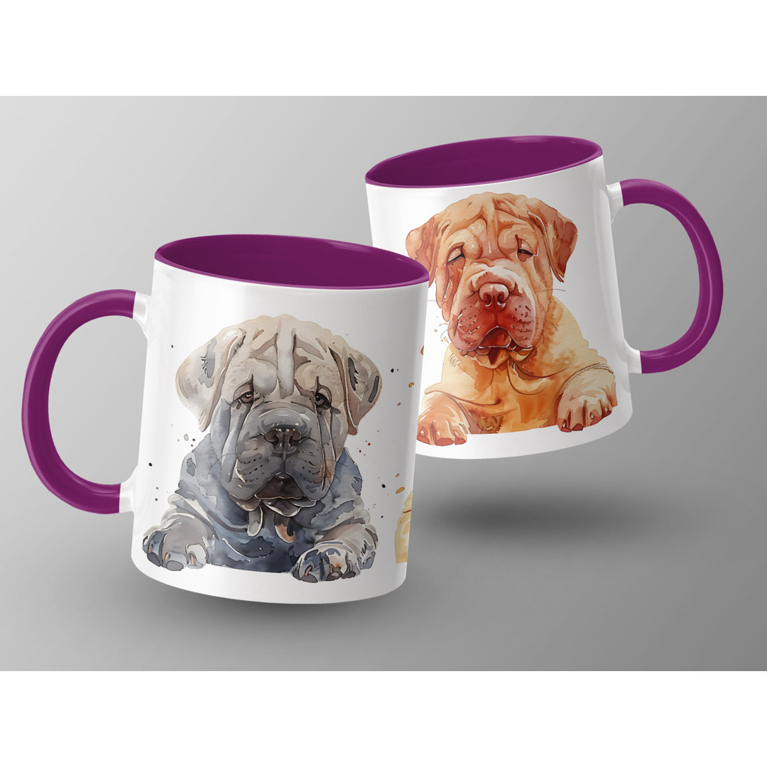 Shar Pei Puppies Watercolor Design 11oz Coffee Mug