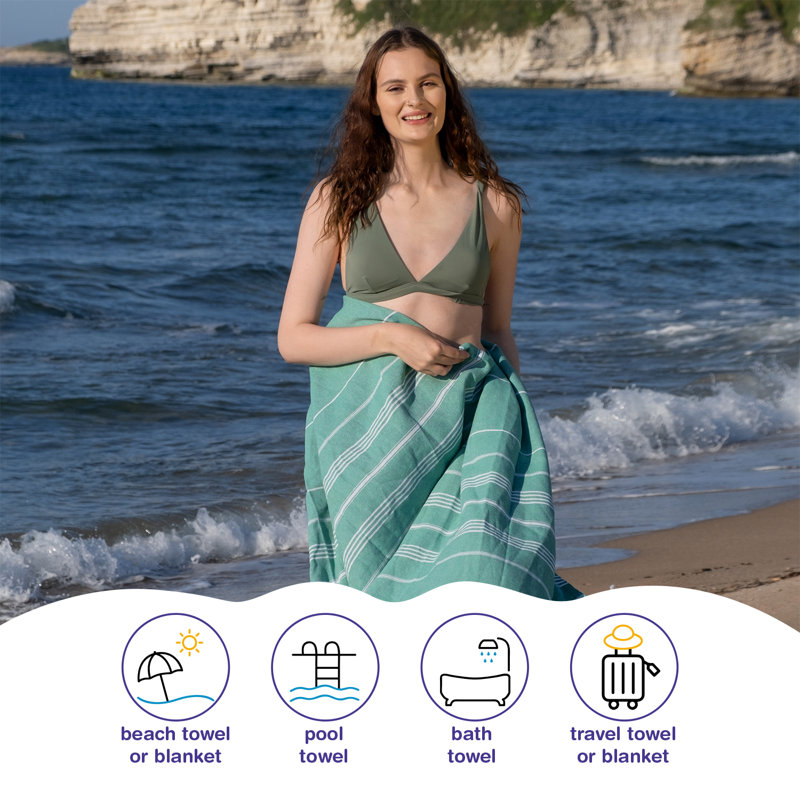 Ensemble de serviettes de plage 100% coton turc | Serviettes de piscine surdimensionnées 38 po x 71 po, Vert