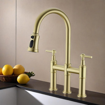 Bridge Kitchen Faucet With Pull-down Sprayhead In Spot