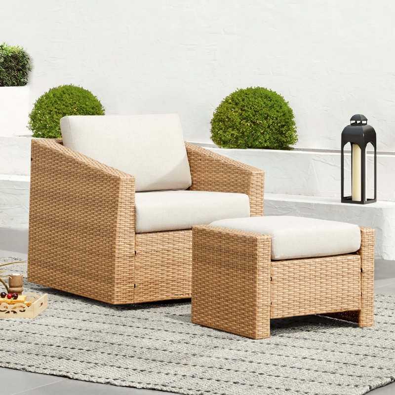 Chaise de patio pivotante simple avec repose-pieds Tiaka, Beige, Brun clair, Yes