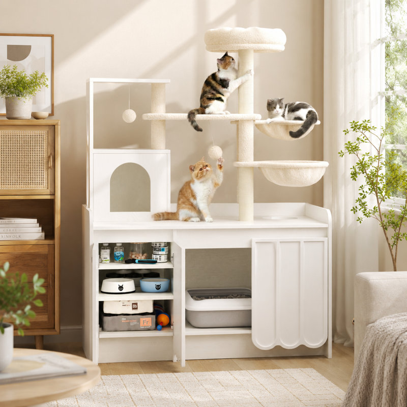50.6" Cat Tree with Litter Box Enclosure and Storage
