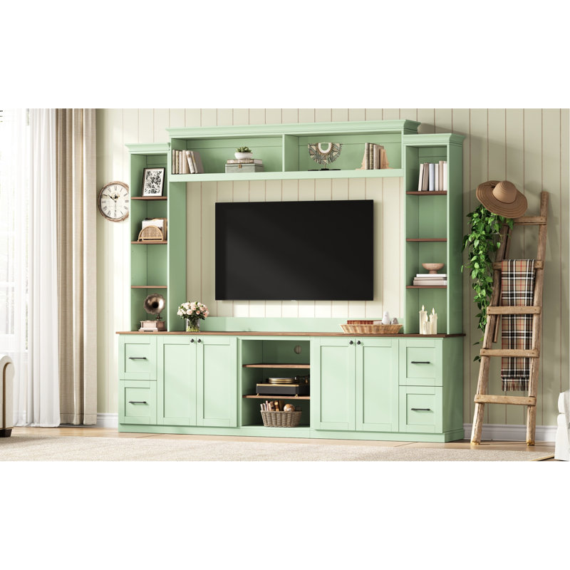 41 meuble audio-vidéo, meuble télé Mint avec tablettes réglables en noyer, console rétro élégante, tiroirs et unité de gestion des câbles pour le salon, le support, les charnières de meubles de précision média