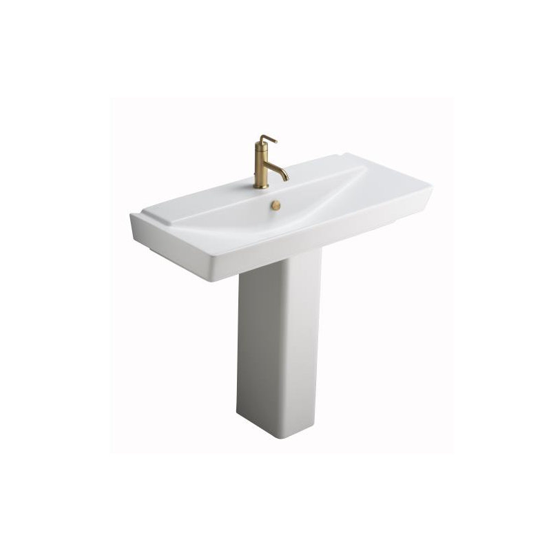 Reve Ceramic Pedestal Bathroom Sink with Overflow, White, Single, 35.5" H x 18.31" W x 23.625" L