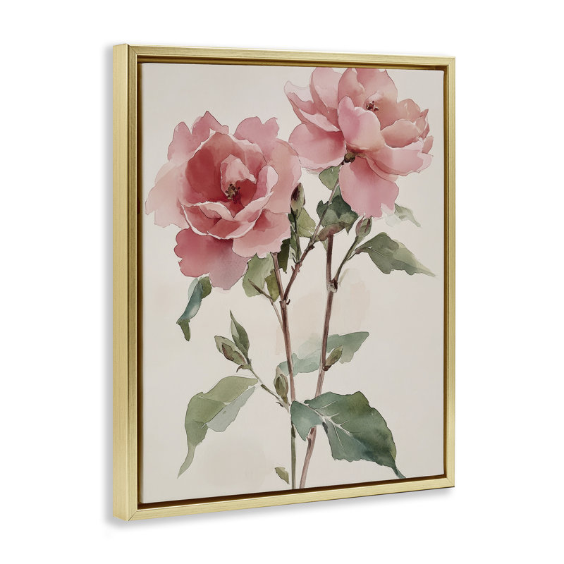 Cadre flottant Watercolor Roses Pink Floras, design par Petal Prints Design, H 31 po x l 25 po