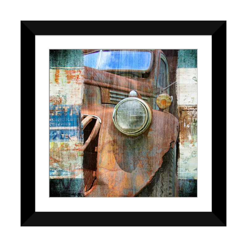 "Old Truck" par Luz, impression sur toile, Papier beaux-arts encadré noir, Blanc, H 16 po x l 16 po x P 1 po