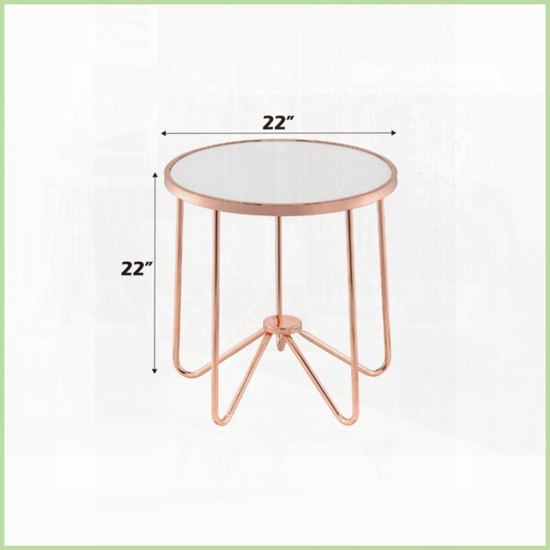 Round Rose Gold Coffee Table with Frosted Glass Top – Compact Living Room Side Table, Easy Assembly
