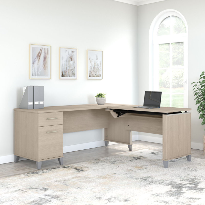 Bureau en L 72 po 3 positions, Chêne sablé
