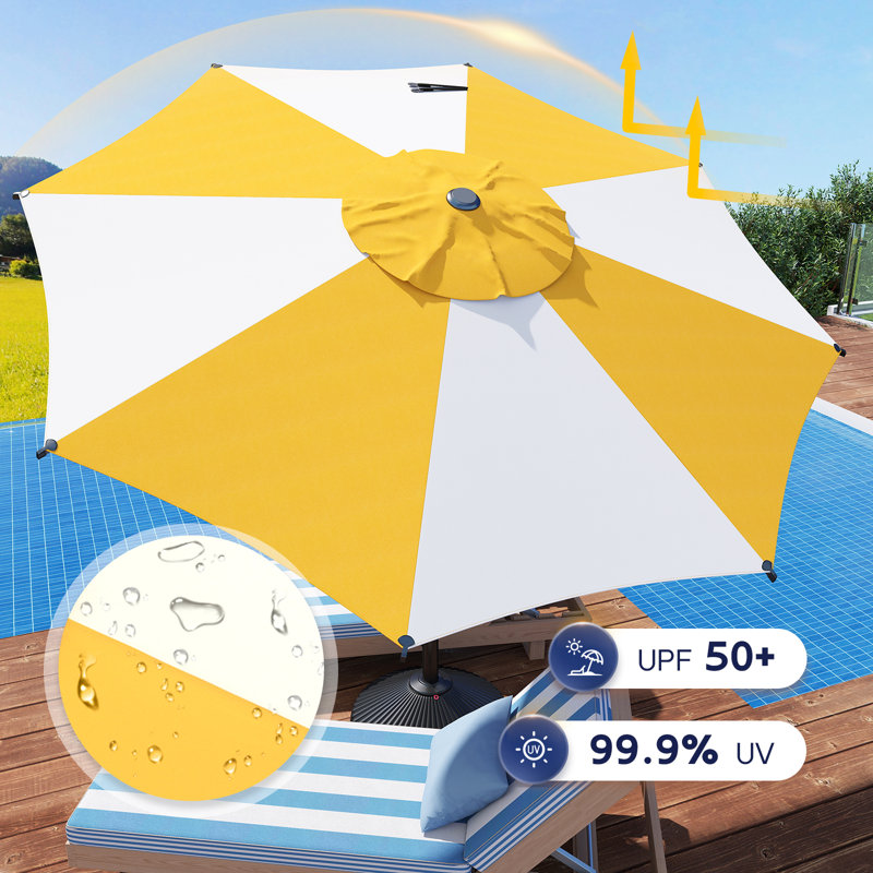 Parasol de marché à manivelle Lyon, L 108 po x P 108 po, Yellow & Cream