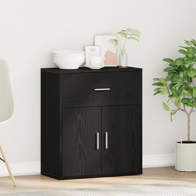 Sideboard With Drawer 60 X 31 X 70 Cm Engineered Wood, Black Oak