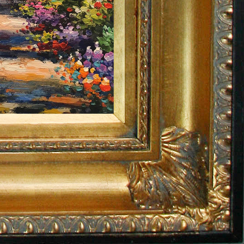 Peinture sur toile, "Garden Path at Giverny", H 18,5 po x l 16,5 po x P 2 po, Or régence