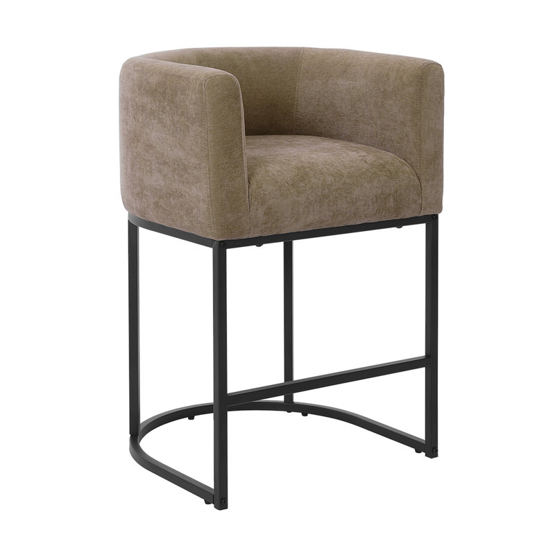 26" Upholstered Counter Height Bar Stool, Black, Brown/Black Frame