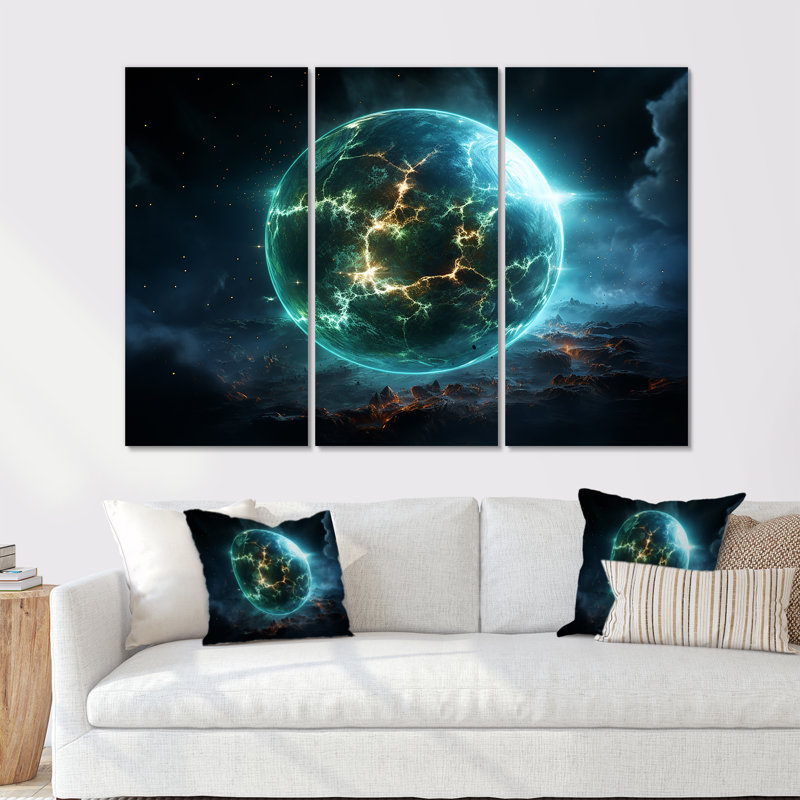 Vert et jaune, planète cosmique, art mural, H 40 po x l 61 po, Toile tendue