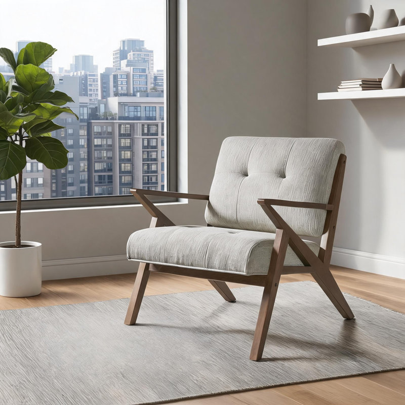 Fauteuil en tissu massif classique gris Mid-Century, Gris clair