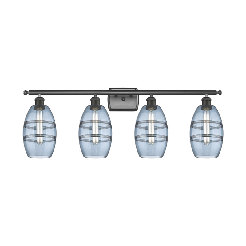 Éclairage pour meuble-lavabo 4 lumières 36 po Ballston - Dundrod, Cuivre antique, Bleu princesse