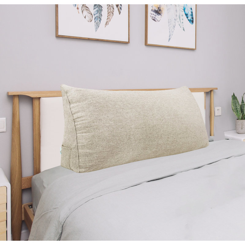Linen Ivory Bed Rest Headboard Wedge Reading Pillow Back Support, 20" x 59"