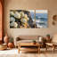 Hydrangées fleurs, roches, vagues océan, coucher de soleil, réflexion, beauté naturelle, ensemble de 3 impressions sur toile-1348258030