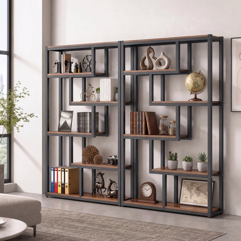 Bibliothèque géométrique H 69,29 "x l 39,37", Brun