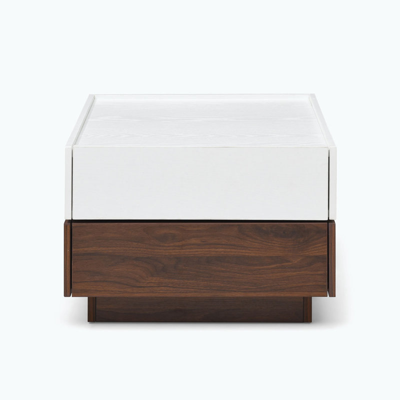 Rotating Square Coffee Table with 2 Drawers, High wood 2-Tier Center Table with Storage