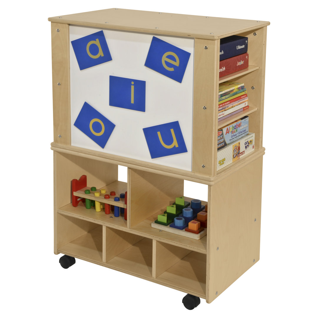 Contender Mobile Magnetic Teaching Organizer with Shelf and 3 Assorted Bins Wood Designs
